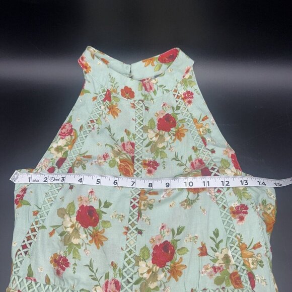 Sunday Mi Amor Anthropologie Mint Floral Cut out Back Halter Mini Dress Sz S NEW - Picture 9 of 9